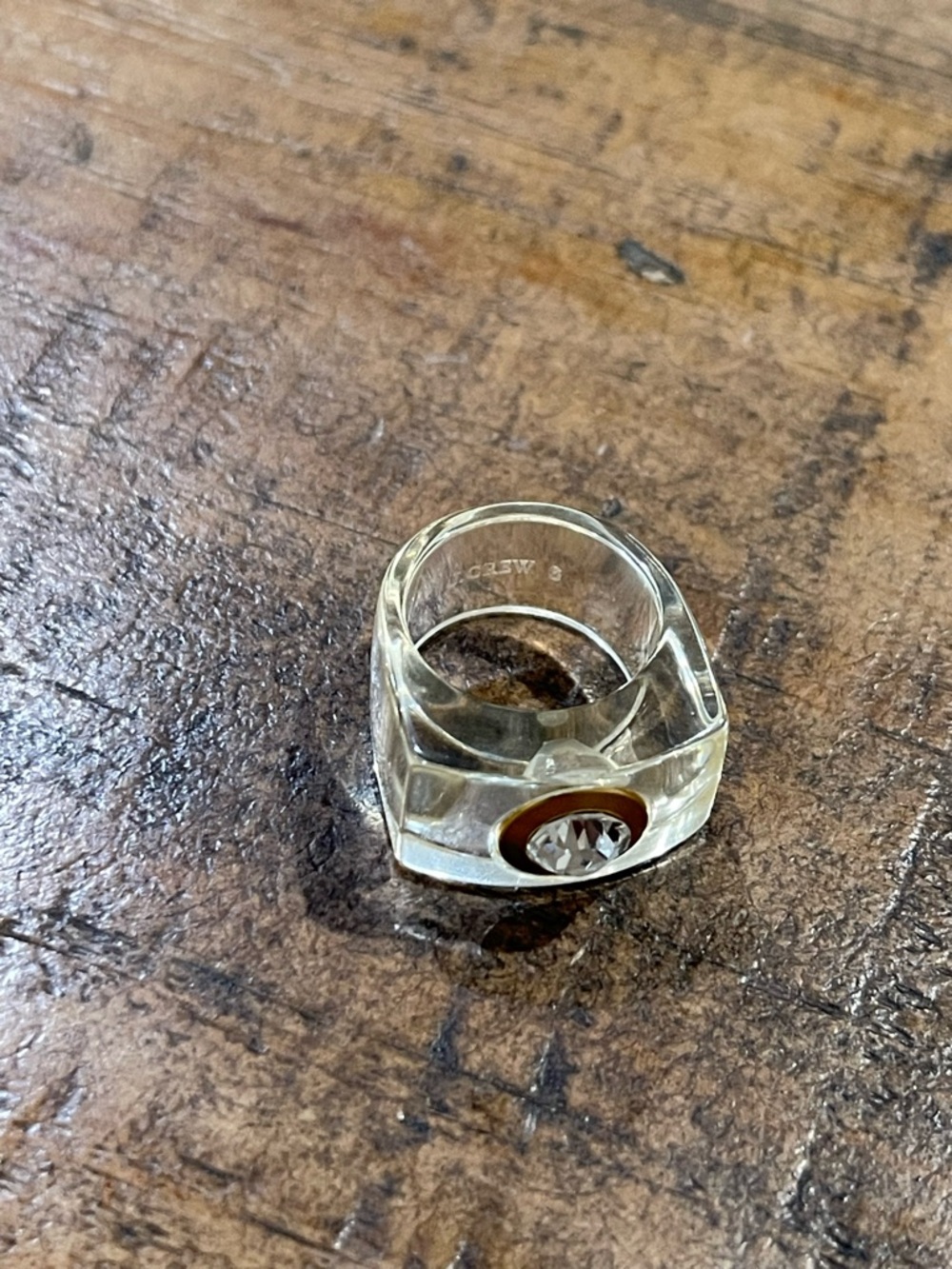 J. Crew Clear Lucite Ring with Gold-Tone Accent and Crystal